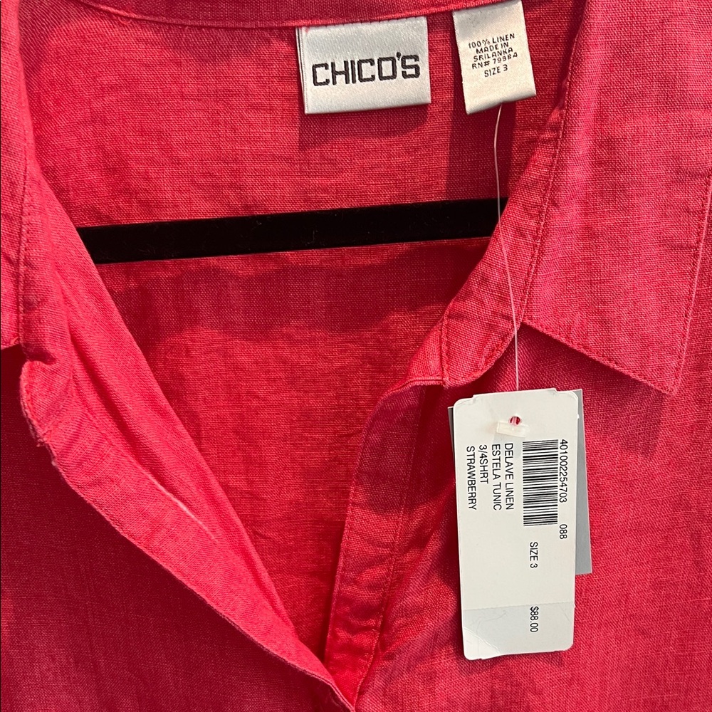 Chico's Vibrant Pink Linen Women’s Shirt Size 3 Brand new with tags